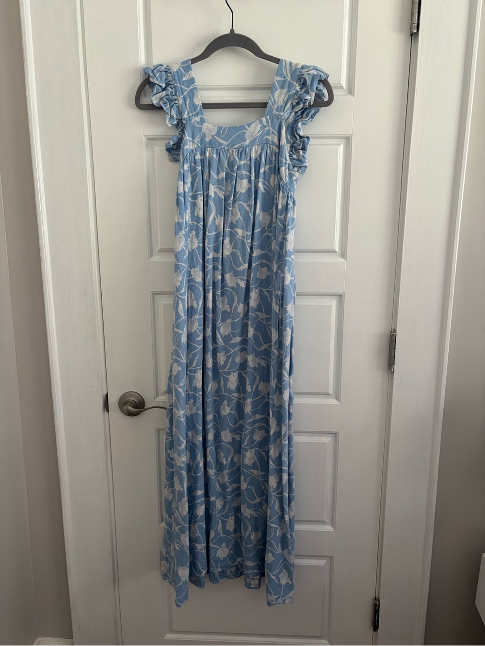 a new day Blue & White Floral Ruffle-Shoulder maxi dress